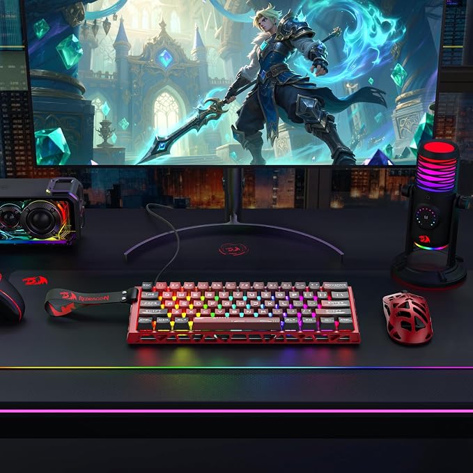 Redragon K753 HE Rapid Trigger Gaming Keyboard, 60% 61 Keys Wired Mechanical Keyboard w/Hype-Red Hollowed-Out Aluminum Base, Next-Gen UltraMag 100% POM Silky Rappid Trigger Magnetic Switch
