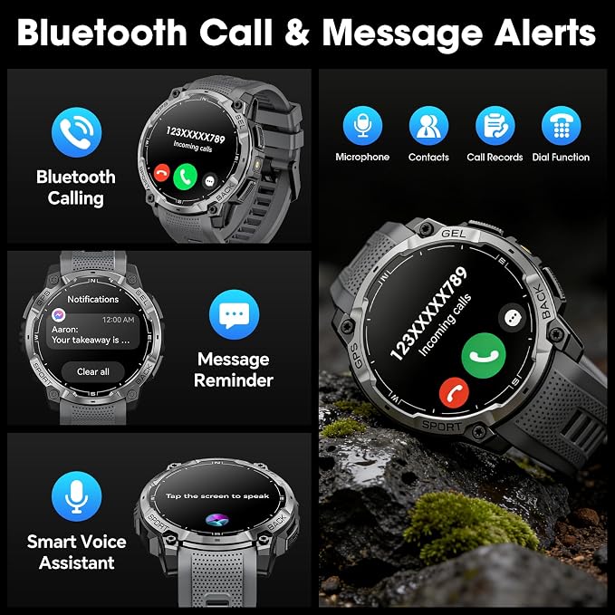Military Smart Watch for Men with GPS, 1.43" AMOLED Bluetooth Call, LED Flashlight, Rugged Tactical Watch for Android iOS, 3ATM Waterproof Fitness Tracker with Heart Rate Pedometer (Black)