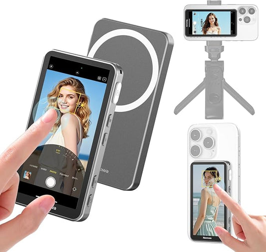 Newmowa Magnetic Vlog Selfie Monitor Screen for iPhone, Touchscreen and Zoom Adjustment, Wireless Rear Camera Monitor for Vlog, TikTok, Support 4K 30fps Wireless Recording for iPhone 15/16/17(Grey)