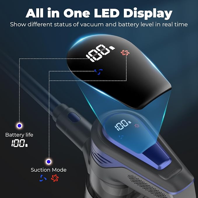 N16 Cordless Vacuum Cleaner, Lightweight Vacuum Cleaners for Home with Powerful Suction, 2600mAh Battery with 45 Mins Runtime, Rechargeable Stick Vacuum Cordless for Hardwood Floor Carpet Pet Hair