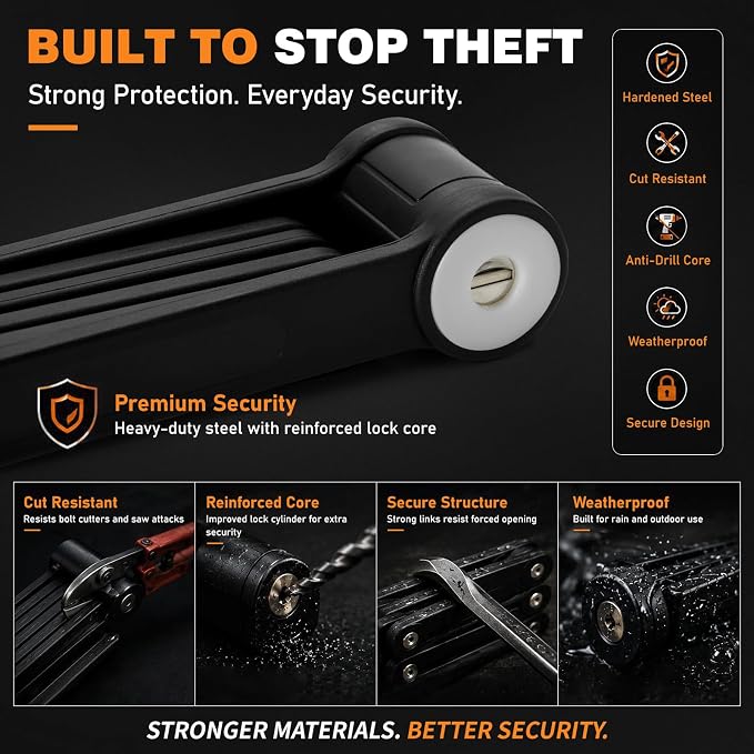 Heavy Duty Folding Bike Lock, 34" Foldable Bicycle Lock with 4 Keys & Mounting Bracket, Alloy Steel Anti Theft Bike Lock for Electric Bike, Scooter & Motorcycle, Portable Security Lock - Black
