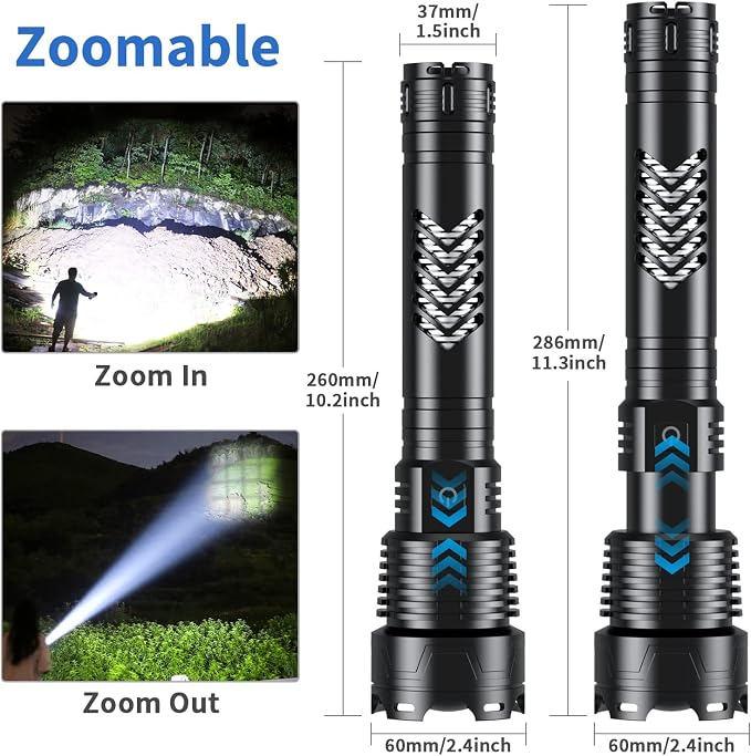 Weoxi Rechargeable Flashlights High Lumens, 100000 Lumens Super Bright Flashlights with Long Handle, 5 Modes & Zoomable, Waterproof Powerful Handheld Flashlight for Camping Emergency
