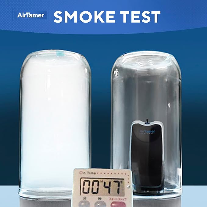 AirTamer A310W Wearable Personal Air Purifier, Rechargeable, White | Ionic negative-ion technology, no filters. Proven virus reduction. Metal Travel case included. For flights, office, commute
