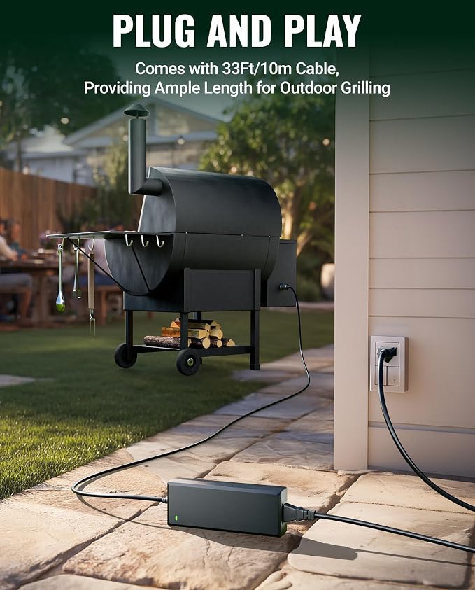 12V 10A Power Supply for Green Mountain Grill Davy Crockett, Daniel Boone Prime/Plus, Jim Bowie Prime/Plus, Ledge, Peak, Trek, 33Ft Power Adapter Replacement for All 12V GMG Pellet Grills
