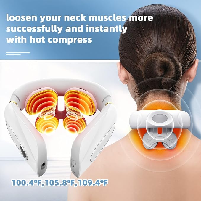 Tianfucen Cordless Neck Massager with Heat，3 Model 15 Levels Electric Neck Massager for Pain Relieve，Portable Massager Neck Relaxer.