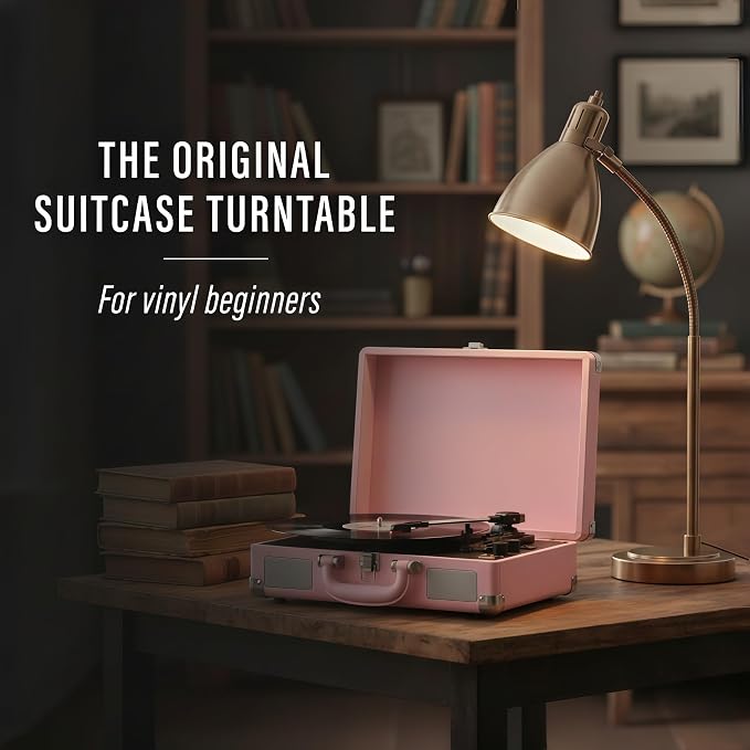 Vinyl Record Player 3-Speed Bluetooth Suitcase Portable Belt-Driven Record Player with Built-in Speakers RCA Line Out AUX in Headphone Jack Vintage Turntable,Pink