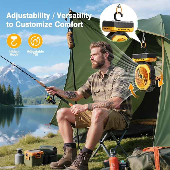 Portable Misting Fan, 36000mAh Rechargeable Battery Powered Camping Fan with 460ml Tank & 6.6ft Mist, 4 Speeds 2 Light Modes for Outdoor Patios Travel Jobsite Beach Summer Essentials - Yellow