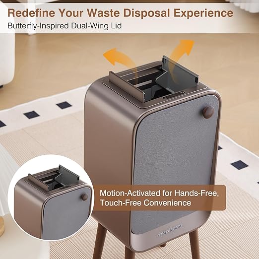 Motion Sensor Touchless Trash Can for Living Room Bedroom, 5.3 Gallon/20L Automatic Stainless Steel Slim Tall Garbage Can with Butterfly Lid&Legs, Eclipse Grey