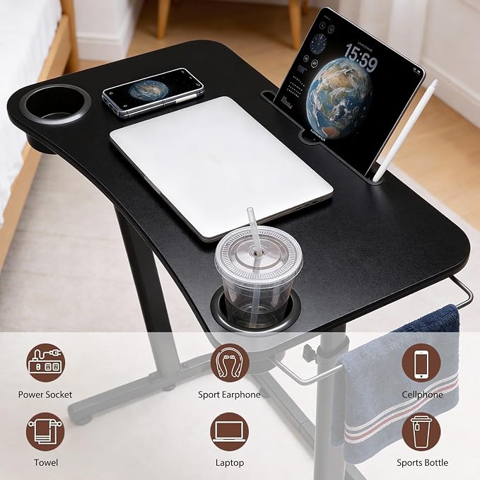 VTORY Treadmill Desk – Adjustable Desk for Walking Pad, Stable & Heavy-Duty Height 30"-47", Portable Walking Pad Desk Table Stand for Home Office & Work with Installation Guide (Black)