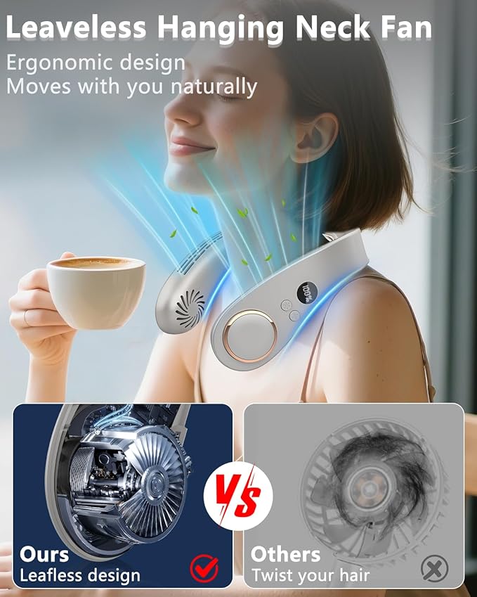 Portable Neck Fan Rechargeable,Cold Piece of Metal Neck Fans that Blow Cold Air,3-19.5hrs Long Lasting Silent Hangs Neckband Cooler,USB Rechargable Personal Head Body Wearable Conditioning Gray