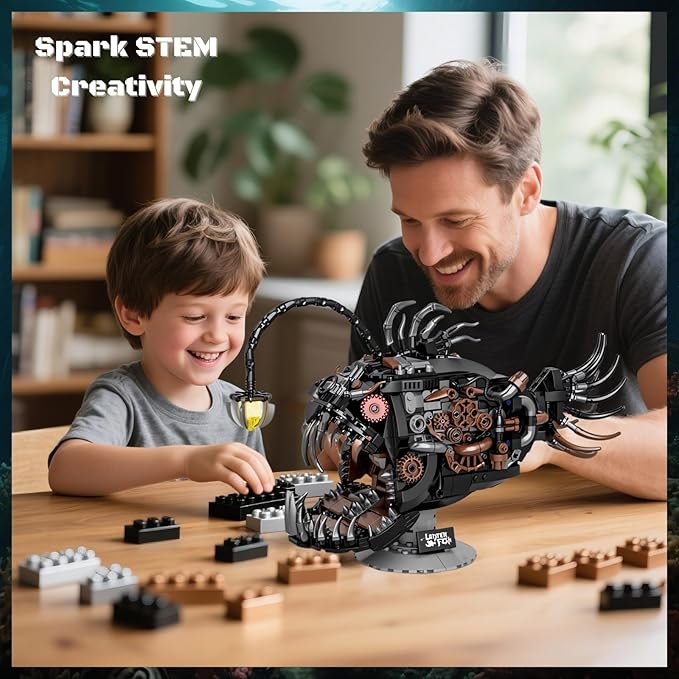 Mechanical Lantern Fish & STEM Robotics Kit Bundle - 1598+ Piece Building Sets for Kids 8-14, Deep Sea & 5-in-1 Coding Robots, STEM Toys, Home Decor, Great Gift