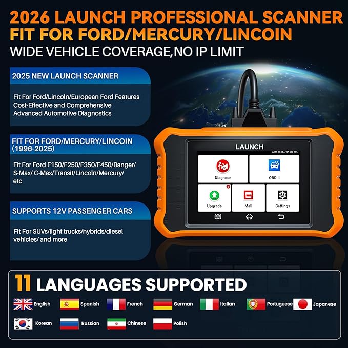 LAUNCH X431 Creader Elite 2.0 fit for Ford OBD2 Scanner, 2026 Bi-Directional Scan Tool for Ford/Lincoln/Mercury/Mazda, Full System,All Resets,ECU Code,AUTO VIN,Lifetime Update
