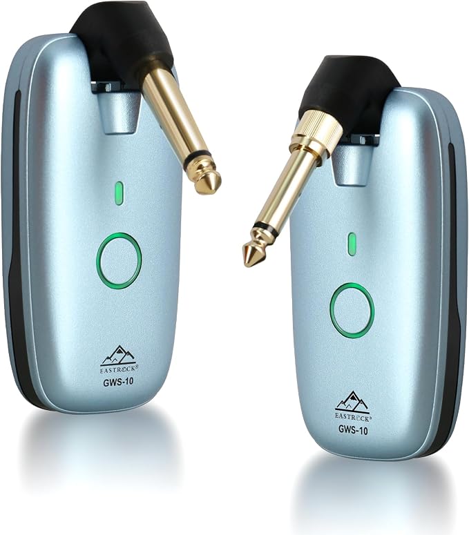 EASTROCK Wireless Guitar System, Guitar Transmitter & Receiver for Electric Guitar, Bass, Keyboard & More Instruments, 7-Channel Rechargeable, 6H Battery, 1/4” & 1/8” Plugs, Blue