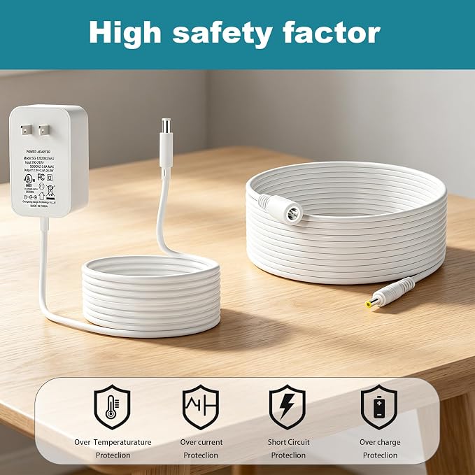 12V Power Cord Kit for Skylight Calendar Compatible with Skylight Calendar 15 Inch Power Adapter Charger