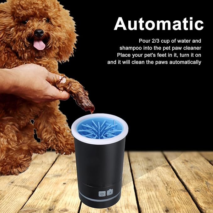 Automatic Dog Paw Cleaner, Soft Electric Washer Cup, USB Rechargeable, Portable, for Small to Medium Dogs and Cats, Black White