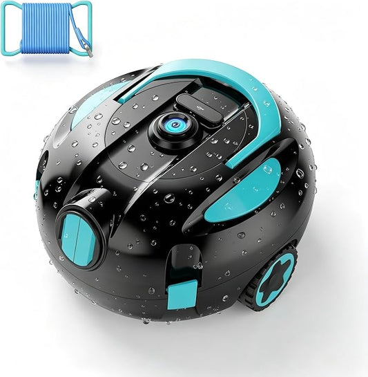 Cordless Pool Cleaner Robot, Robotic Pool Cleaner with Double Suction 40W,for Inground & Above Ground Pools,130 Mins Runtime,Lightweight, Auto-Parking (Blue)