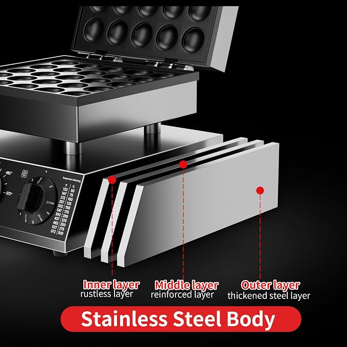 Mini Dutch Pancake Maker,25pcs Mini Pancake Maker Machine,1700W Commercial Electric Poffertjes Grill,Stainless Steel,Temp & Time Control,for Home Kitchen Restaurant,Snack,Desserts