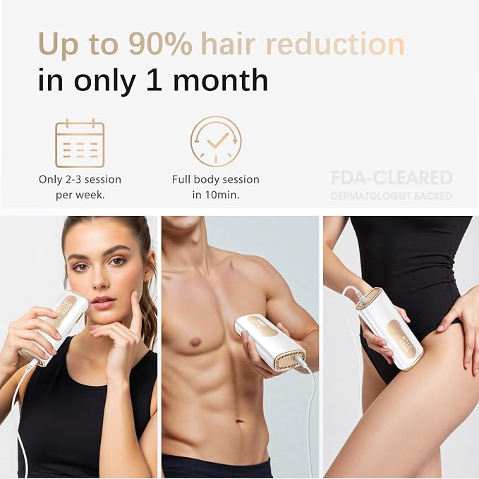 IPL Laser Hair Removal Device for Women & Men - Safe At-Home 45°F Ice-Cooling Contact for Painless & Long-Lasting Results, 86% Less Hair In 3 Weeks for Full Body & Face, Off-White
