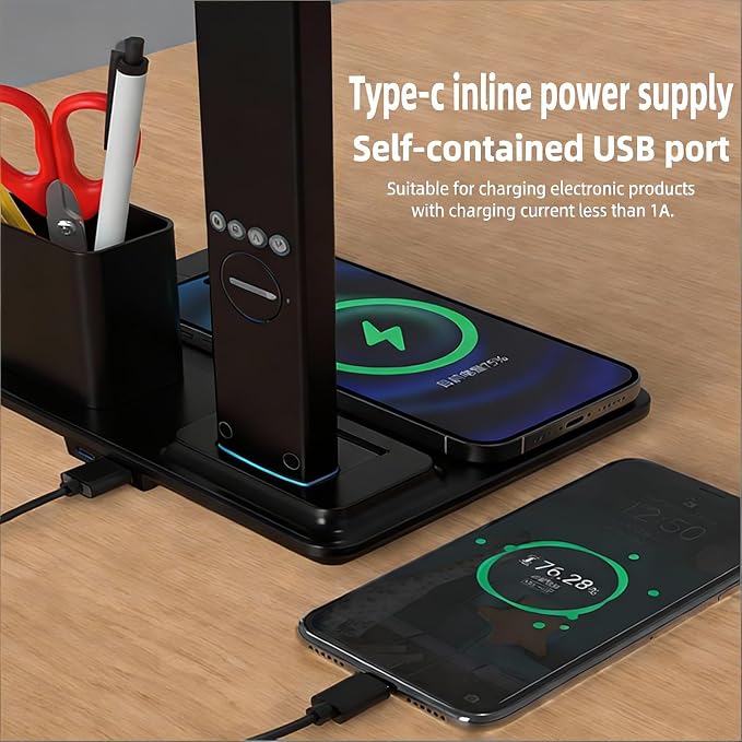 Multifunctional Wireless Charging Bedside Lamp with Digital Display,15W Fast Charger&Alarm Clock,Dimmable Touch Control,Multi-Angle Adjustable Desk Lamp for Home and Office,HYT1771 Black.