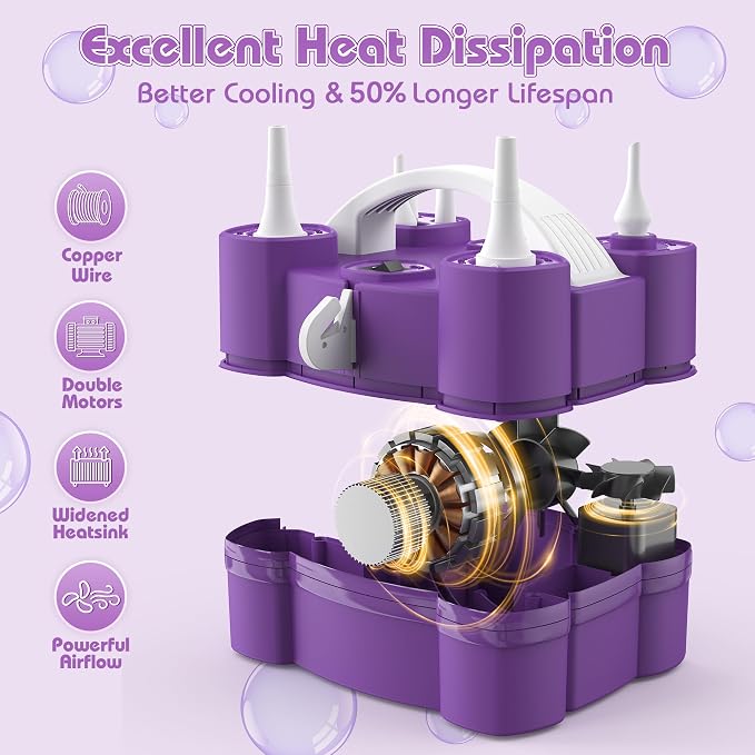 Balloon Pump, Triple Inflating Ports for 260q Foil Latex Mylar Balloon, 3-in-1 Electric Air Pump for Inflatables and Balloons, Inflator Deflator for Swimming Rings Air Mattress Pool Floats