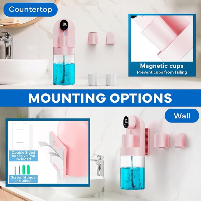 Automatic Mouthwash Dispenser for Bathroom, 21.12 oz Touchless Smart Mouth Wash Dispensers Bathroom Accessories Set with 4 Magnetic Cups, 4 Modes Wall Mounted Mouth Wash Dispenser for Home & Kids