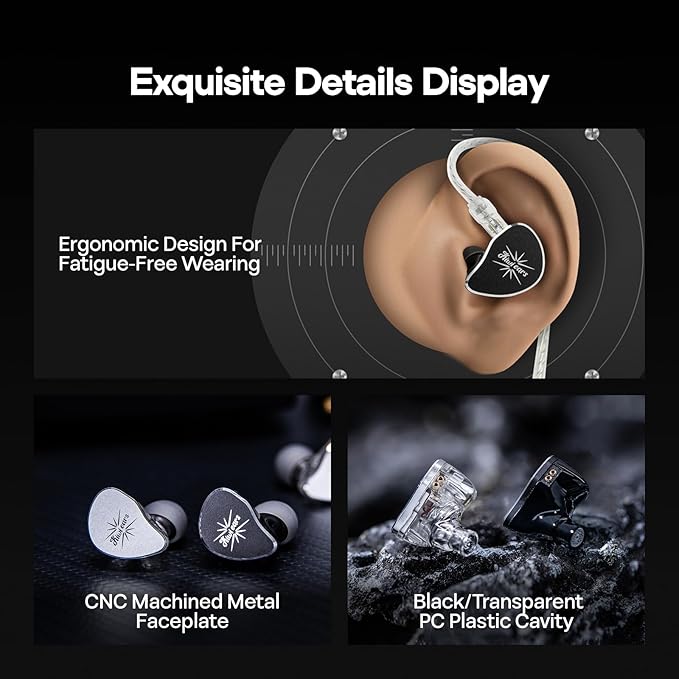 Linsoul Kiwi Ears Belle 10mm DLC Dynamic Driver in-Ear Monitor, HiFi Wired Earbuds with Dual Silver-Plated Cables, Professional IEM for Stage Performance/Gaming/Music Production (with MIC, Silver)
