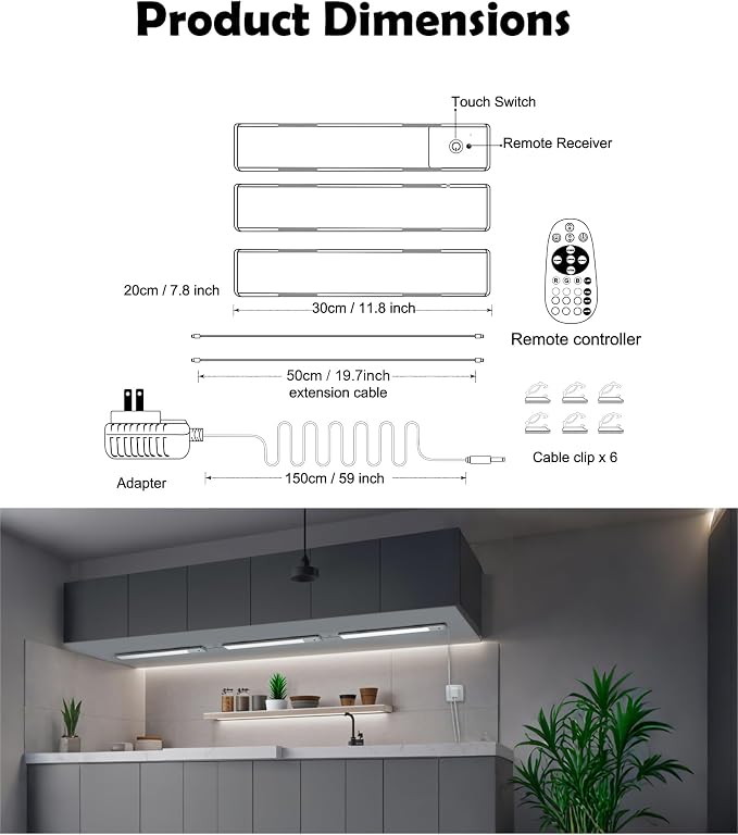 SZOKLED Under Cabinet Lighting Plug in, Hardwired LED Under Cabinet Lights with Timer & Dimmable, 15 RGB Color Changing, 3-Pack