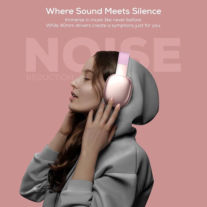 Gabba Goods Wireless Over Ear Bluetooth Headphones with Microphone - Wireless Headset -Noise Reduction - Bluetooth, Wired,Built in Micro SD for Travel, Home, Work TV,PC,Gaming,Cellphone (Pink)