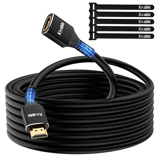 8K HDMI Extension Cable 30 FT, HDMI 2.1 Ultra High Speed Male to Female Cord Adapter, 24AWG OFC Conductor, Compatible with Roku TV Stick PS5 PS4 Xbox Laptop PC Player Google Chromecast Wii U HDTV