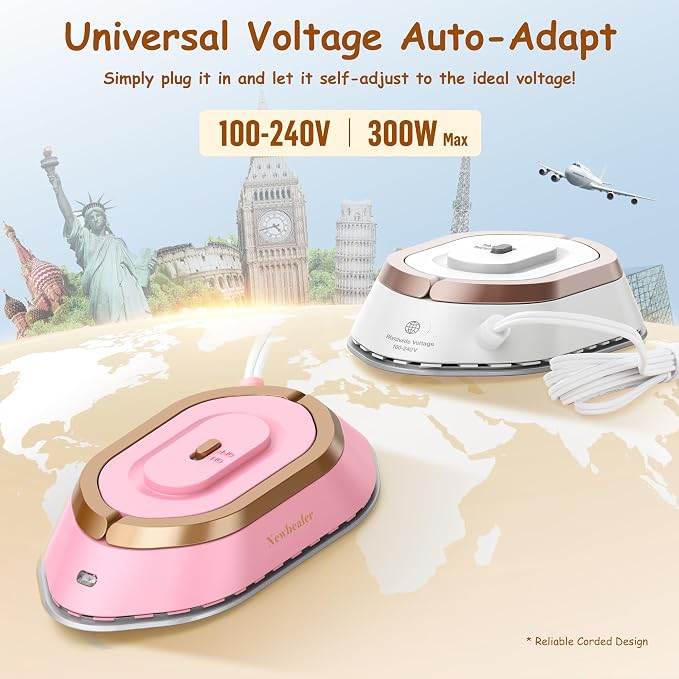 Newbealer Travel Iron bundle with Affordable Steamer for Clothes, Dry Iron and Powerful Steamer, Portable for Travel and Home Use