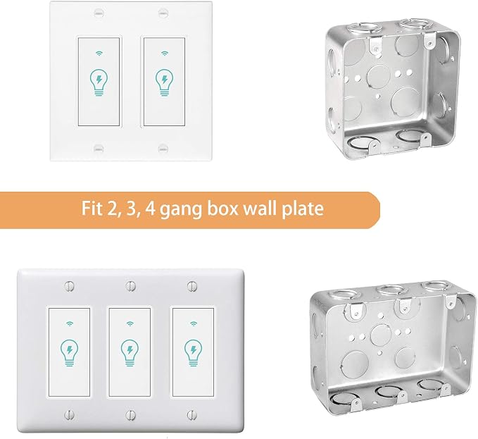 Micmi Smart Switch, WiFi Light Switch in-Wall Compatible with Amazon Alexa Google Home, Timing Function, Suit for 1/2/3/4 Gang Switch Box, Neutral Wire Required (1 Gang Smart Touch Switch 4pack)