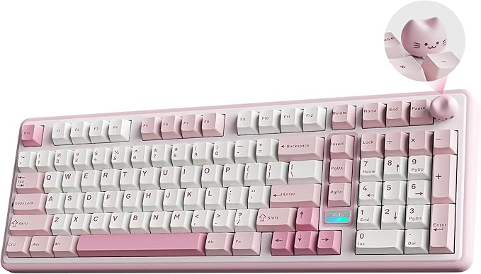 YUNZII B98 PRO QMK/VIA Wireless Mechanical Gaming Keyboard,96% Layout with Numpad and Cute Cat Knob, BT/2.4G/USB-C,Linear Switch Hot Swap Gasket,RGB for Win/Mac (Pink, Candy Linear Switch)