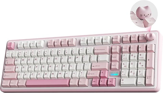 YUNZII B98 PRO QMK/VIA Wireless Mechanical Gaming Keyboard,96% Layout with Numpad and Cute Cat Knob, BT/2.4G/USB-C,Linear Switch Hot Swap Gasket,RGB for Win/Mac (Pink, Candy Linear Switch)