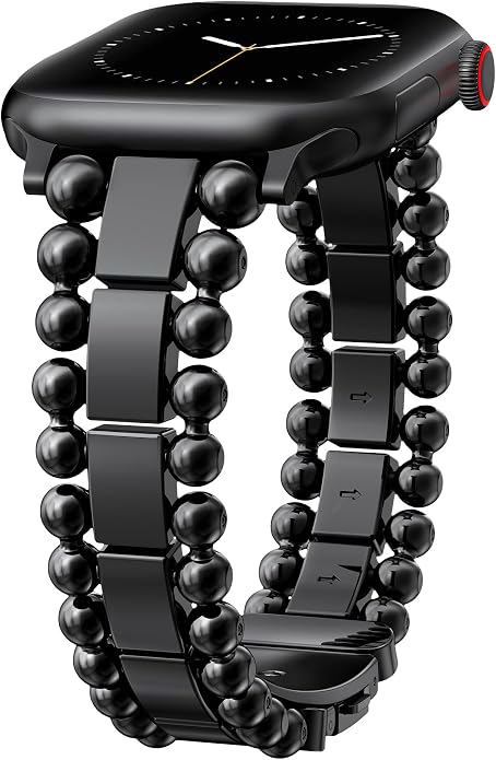 TOYOUTHS Beaded Bracelet Compatible with Apple Watch Bands 38/40/41/42/44/45/46/49mm Women, Dressy Fancy Stainless Steel Metal Elegant Jewelry Strap for iWatch Series 11 10 9 8 7 6 5 4 Ultra/SE 3 2 1