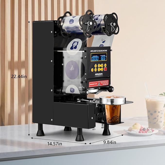 OlymStore Cup Sealing Machine, Cup Sealer Machine Full Automatic, Electric Cup Sealing Machine 500-600 Cups/H, Bubble Tea Machine with Digital Control LCD Panel for Bubble Milk Tea Coffee Black