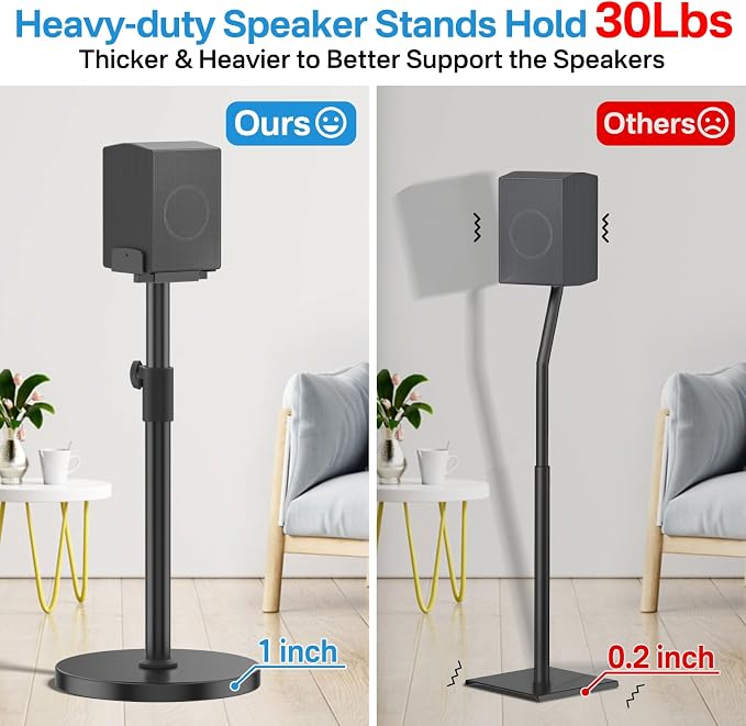 Adjustable Speaker Stand Pair for Samsung Rear Speaker Stand-Q990F/Q930F/Q990H/Q990D/Q990C/SWA-9500S/SWA-W200D, 5"–11" Dual Side Clamp, 29"–37.5" Height Adjust for Samsung Surround Sound WR Cable Mgmt
