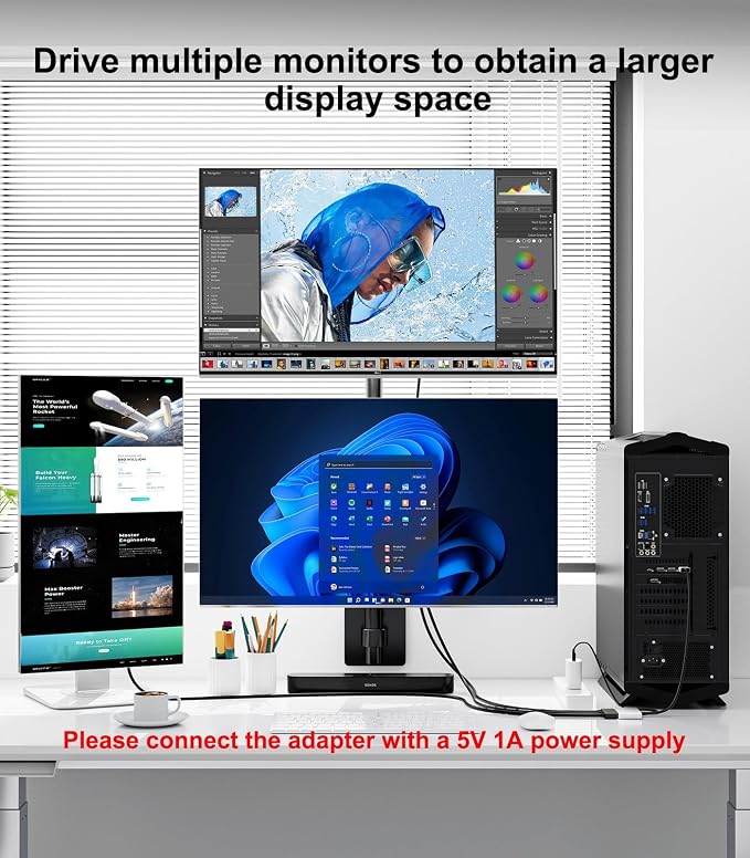 DisplayPort to HDMI Splitter for Multi Monitor Adapter, HDMI Splitter Extended Display 1 in 3 Out MST Hub (4K@60Hz) for Extended or Cloned Display Mode, DP to 3X HDMI Port with PC, NVIDIA AMD