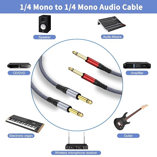 1/4 Guitar Instrument Cable 50ft 2-Pack, Straight to Straight 1/4 Instrument Cable Compatible with Electric Guitar,Bass,Drums,Pedal,Amplifier,Preamp,Mixer,Tuner,Speaker,Acoustic