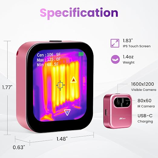 Mini Thermal Camera for Hidden Camera Detection & HVAC, Pink Beginner-Friendly Thermal Camera, Portable Infrared Imager for Water Leak Home Inspection