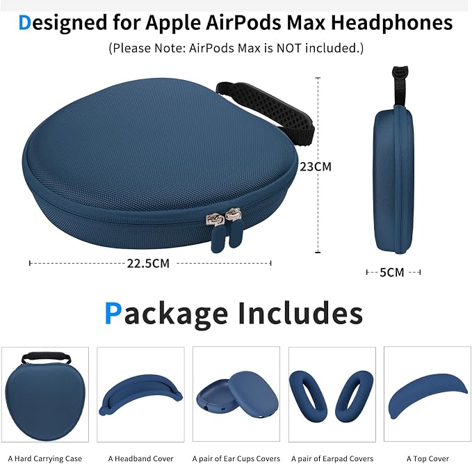 Hard Case for AirPods Max 2 Supports Sleep Mode, Travel Carrying Headphone Case with AirPods Max 2/1 Silicone Earpad Case/Ear Cups/Headband Cover, AirPod Max Protective Portable Storage Bag (Blue)