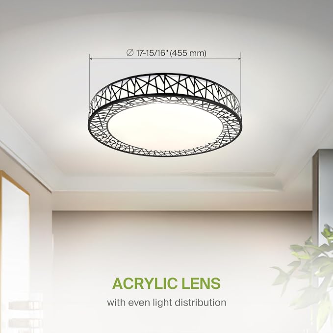 ASD 18 Inch LED Flush Mount Ceiling Light Fixture for Bedroom, 35W 1992LM 5CCT 2700K-5000K, Triac Dimmable Lights, Dining, Living Room, Kitchen Lamps, Modern Home Lighting Fixtures, Black, ETL
