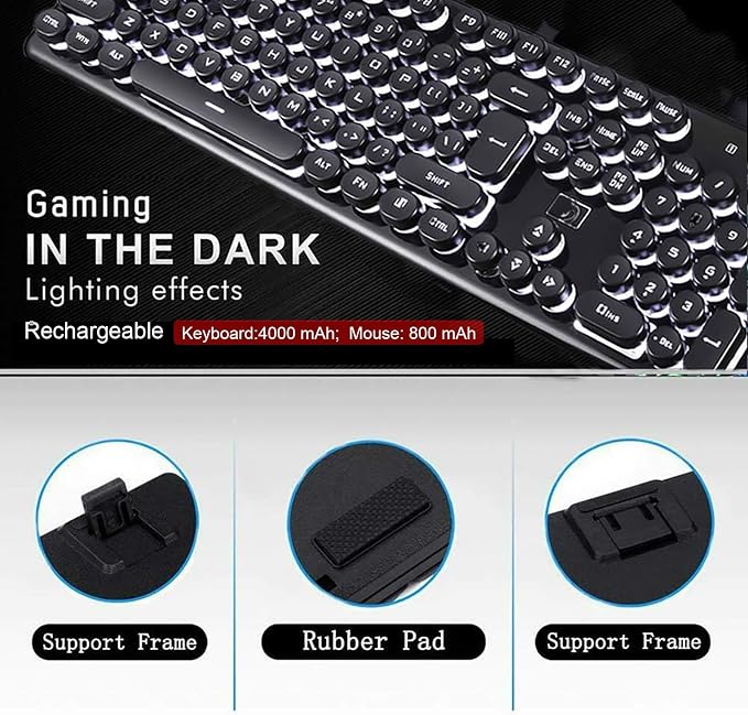 Gaming Keyboard and Mouse Combo, 2.4Ghz Wilress Keyboard with LED White Backlit 104-Key Full Size Ergonomic and Optial Mice for PC/Laptop