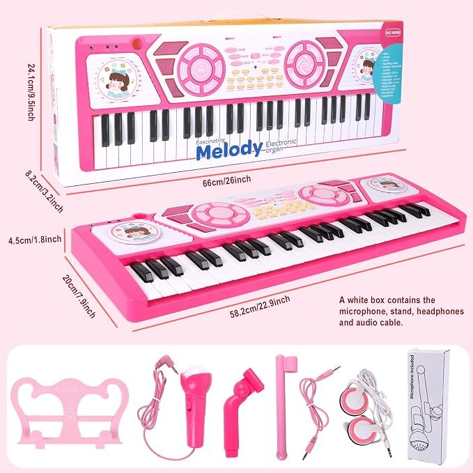 M SANMERSEN Kids Piano Keyboard 49 Keys, Electronic Toy Keyboard Piano with Microphone & Headphone for Beginners Multifunctional Musical Instruments Learning Pianos Keyboards Kid Gifts for Girls, Pink