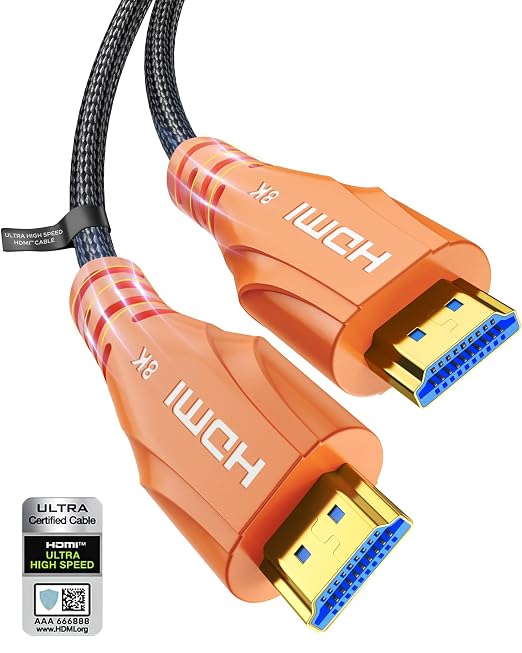 Cratree 8K HDMI Cable - Certified 8K HDMI 2.1 Cord Ultra High Speed HDMI Cable,48Gbps Braided 8K 60hz,4K 120hz,eARC,HDCP 2.2&2.3 - Compatible for HDTV/PS5-15 FT