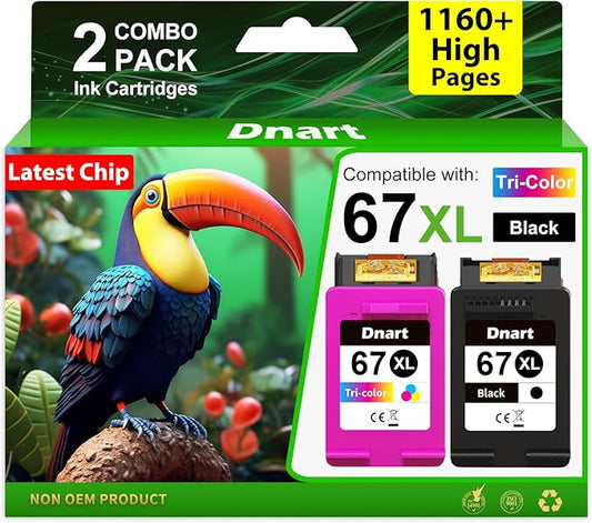 67XL Ink Cartridges Replacement for HP Ink 67 HP67 HP67XL 67 XL Ink Black Color Combo Pack Works with HP DeskJet 2700e 2700 2855e 2827e 2755e 2755 4155e 4255e Envy 6000 6055e 6400 Printer, 2 Pack