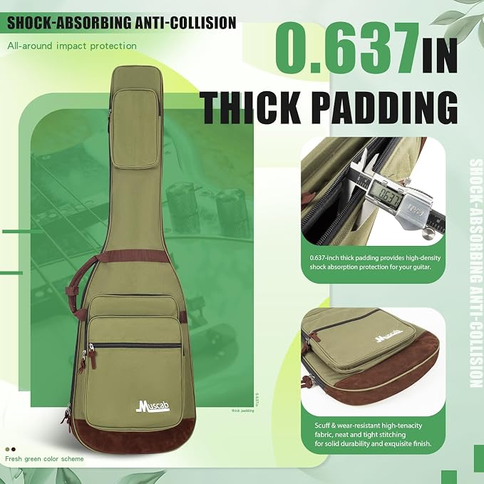 Bass Guitar Bag 0.5 Inch Padding Bass Guitar Case, Bass Electric Guitar Gig Bag Backpack with Neck Strap and 4 Pockets, Green