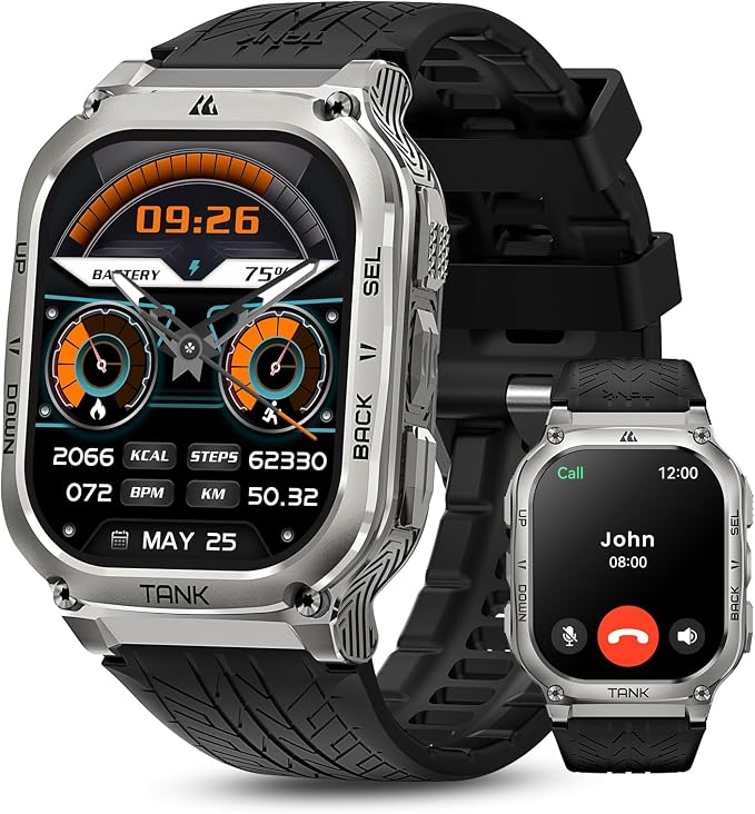 AMAZTIM Smart Watches for Men - Rugged Outdoor Fitness Watch, 170+ Sports Modes, 5 ATM Waterproof, 1.96" AMOLED, Gorilla Glass, Answer/Make Calls, Android & iOS Compatible