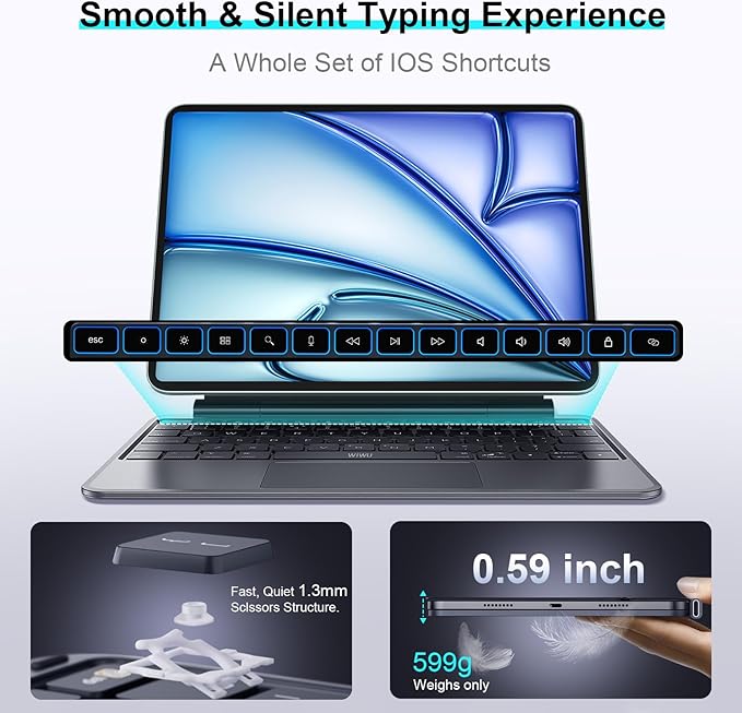 WIWU for iPad Case with Keyboard Air 11 inch (M4 2026/ M3 2025/ M2 2024),Pro 11 inch iPad Keyboard with Trackpad Easy Set Floating Stand 7 Colors Backlight (Air 6/5/4 Pro 11" 4/3/2/1 Gen)
