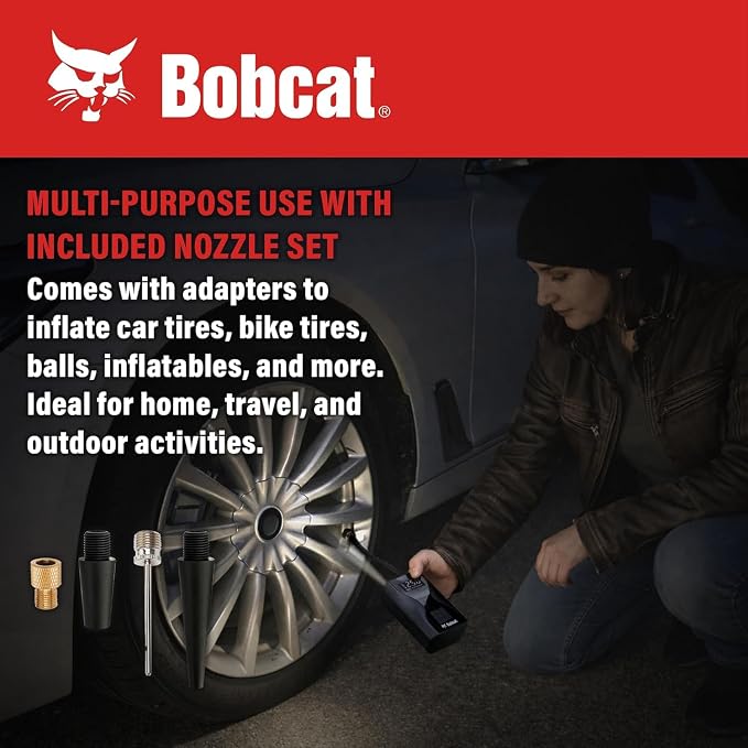 Bobcat Tire Inflator Portable Air Compressor 4000 mAh – 150 PSI - Fast Inflation Cordless Air Pump for Car Tires with Digital Pressure Gauge – Portable Air Pump for Car, Motorcycles, Bikes & Balls