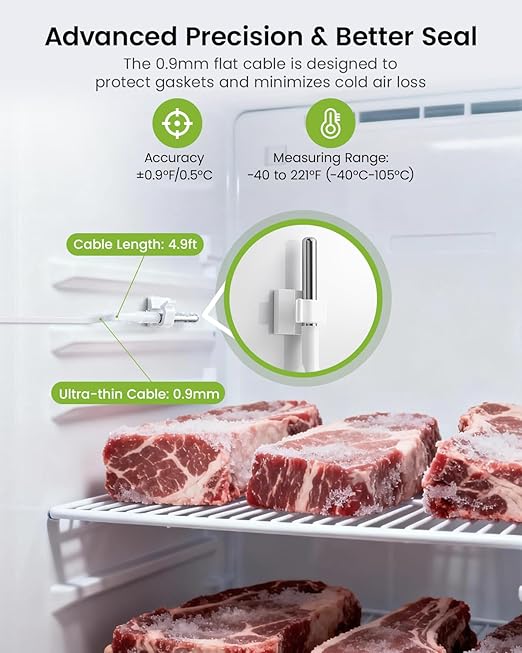 MOCREO WiFi Freezer Thermometer Alarm with Digital Monitor Hub, App and Email Alerts, 2-Year Data Export, No Subscription Fee, 2 Remote Temperature Sensors for Home Refrigerator, Fridge, Freezer